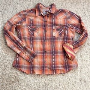 ROPER M fitted long sleeve snap button down western shirt in golden salmon hues
